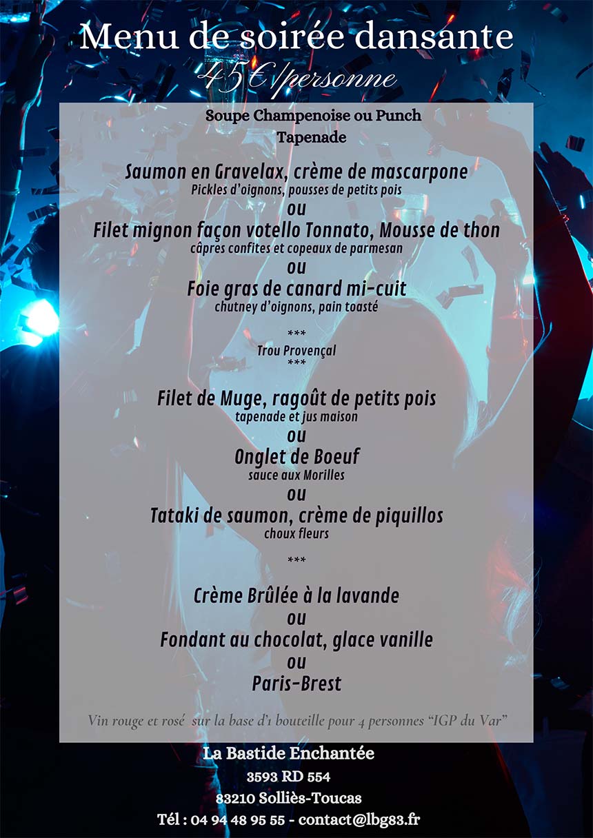 Menu soirée dansante