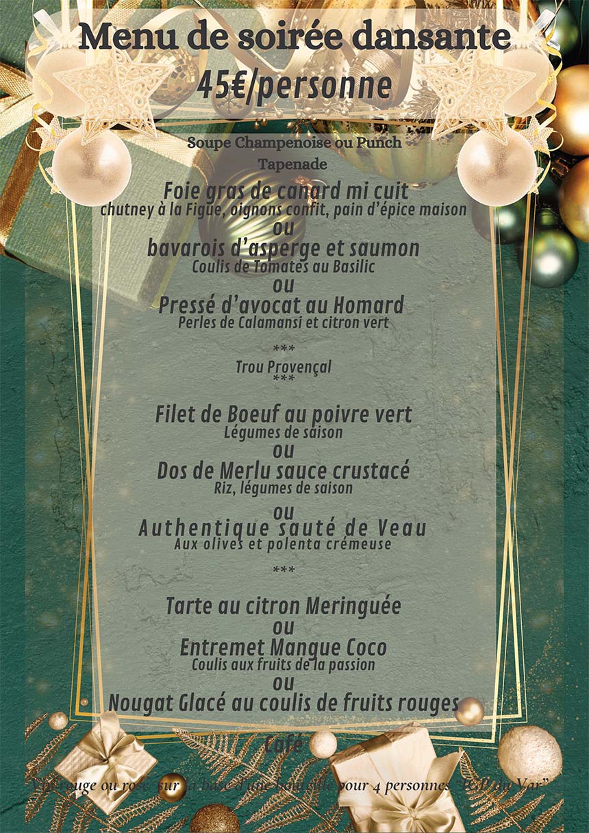 Menu soirées dansantes Janvier 2026