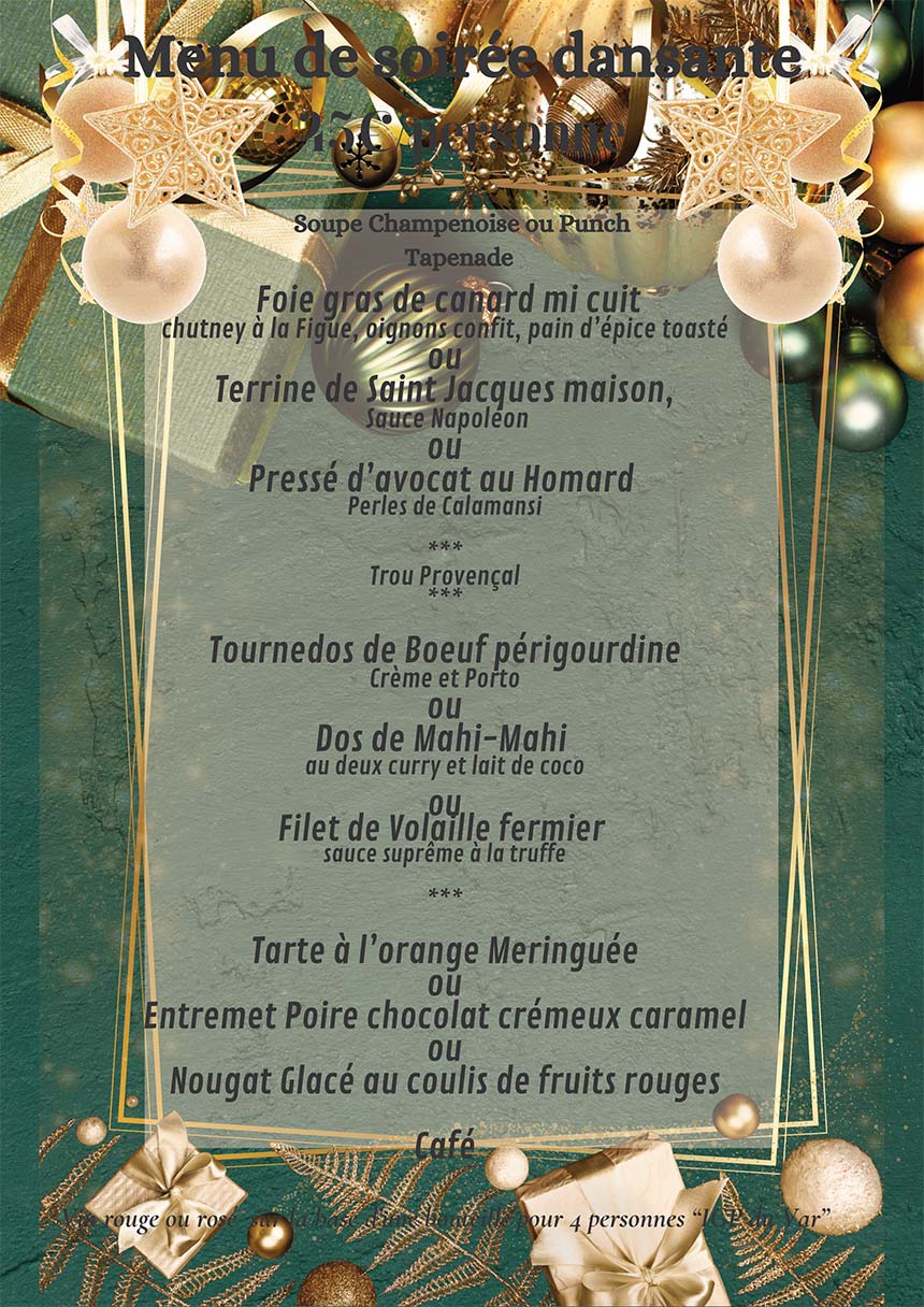 Menu soirées dansantes Janvier 2026