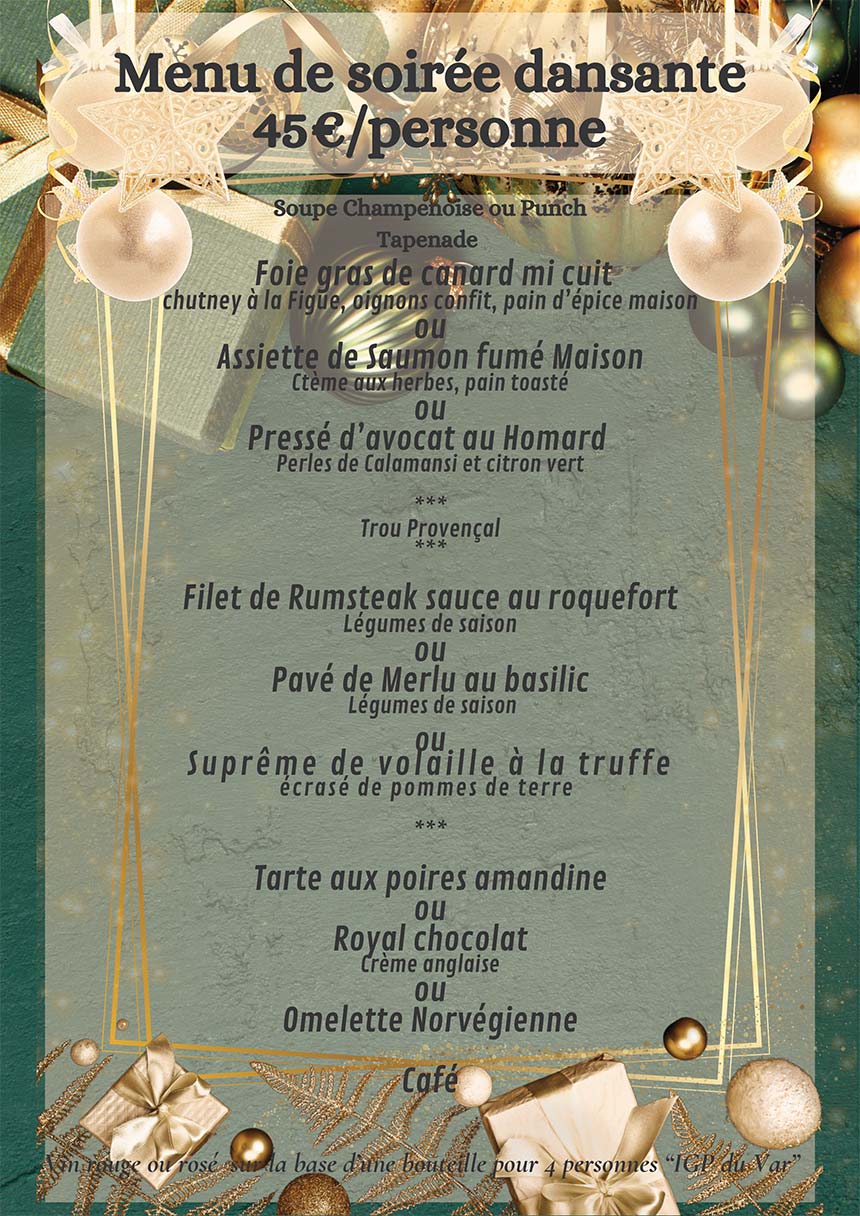 Menu soirées dansantes Juin 2026