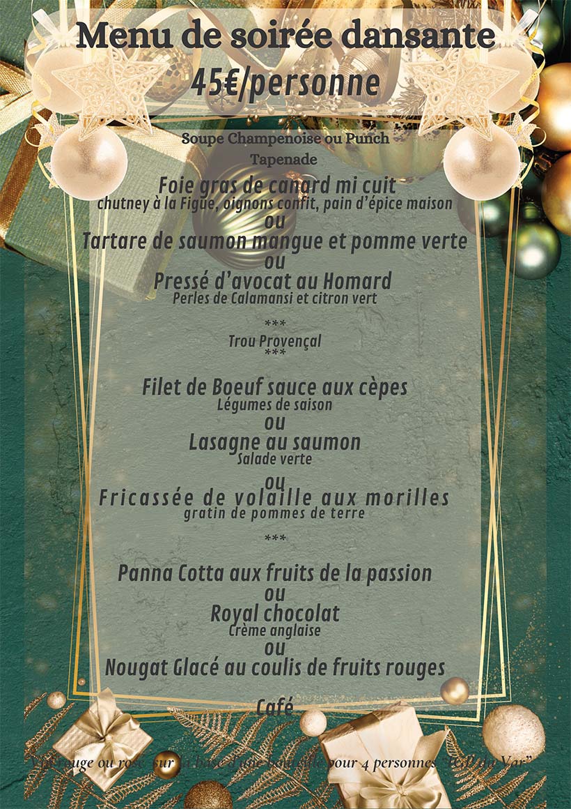 Menu soirées dansantes Mars 2026