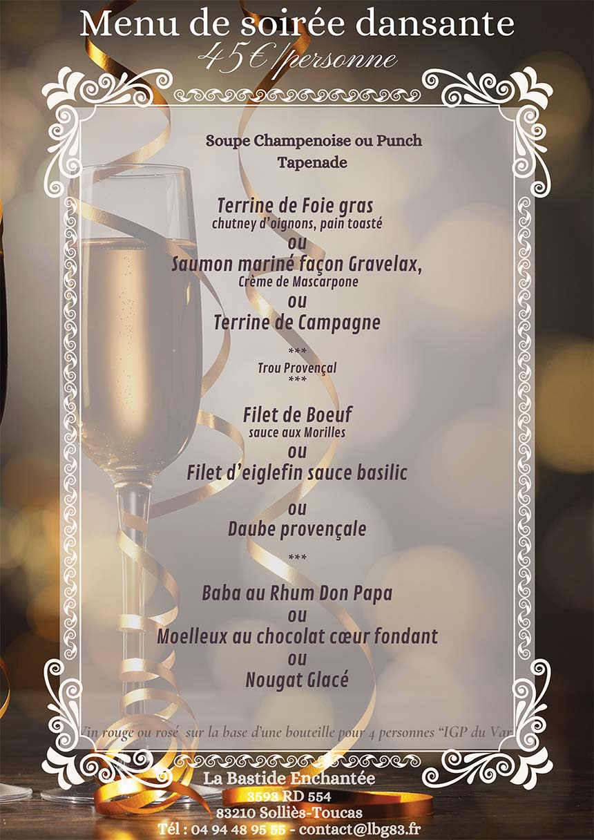 Menu soirées dansantes