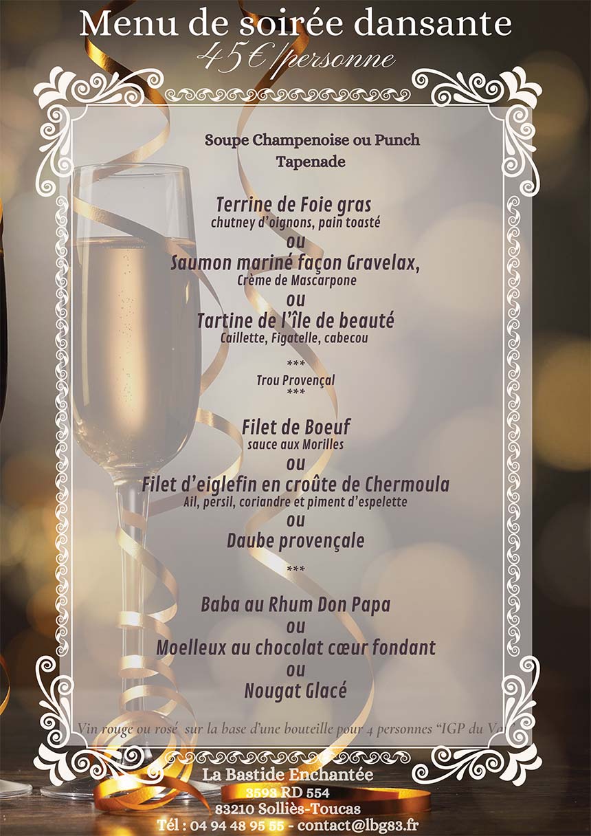 Menu soirées dansantes